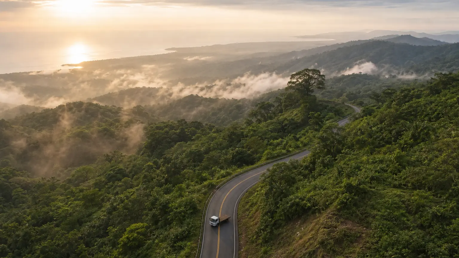 Carretera de montaña hacia la costa del Pacífico en Costa Rica
