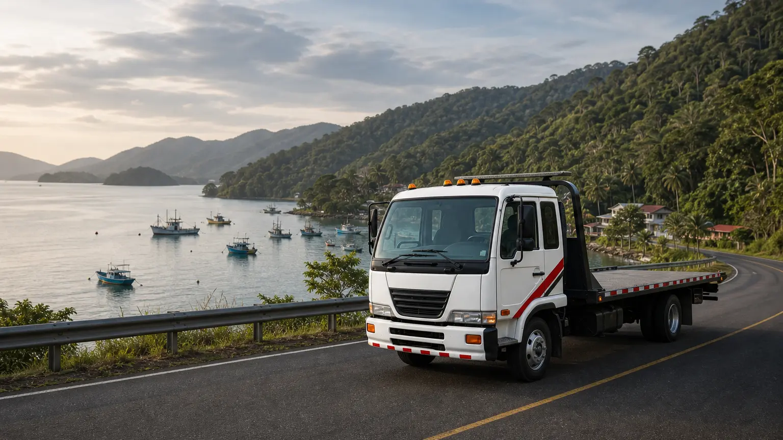 Grúa de plataforma de Transportes Freyzen en Golfito