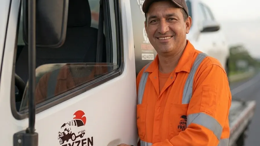 Equipo de Transportes Freyzen junto a grúa de servicio